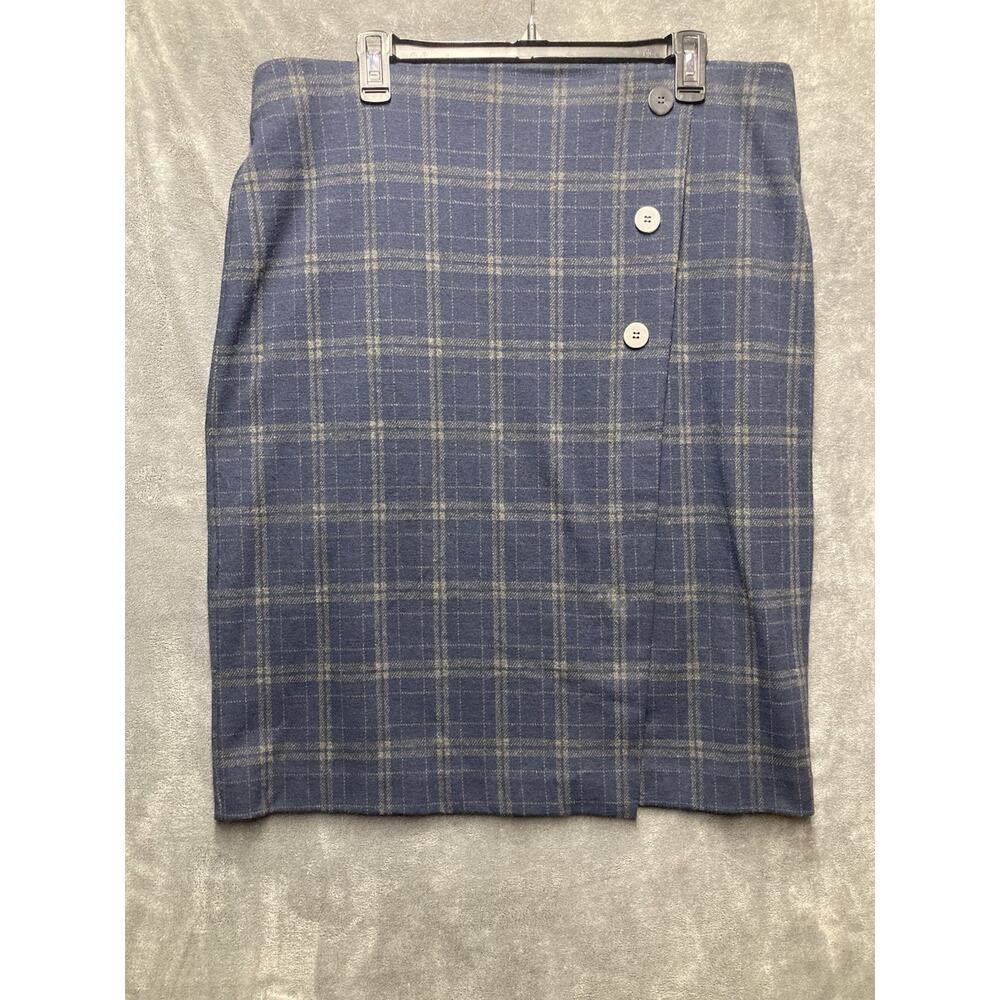 J. Jill Plaid Skirt Women's L Pull On Faux Wrap Buttons Academia Schoolgirl Prep